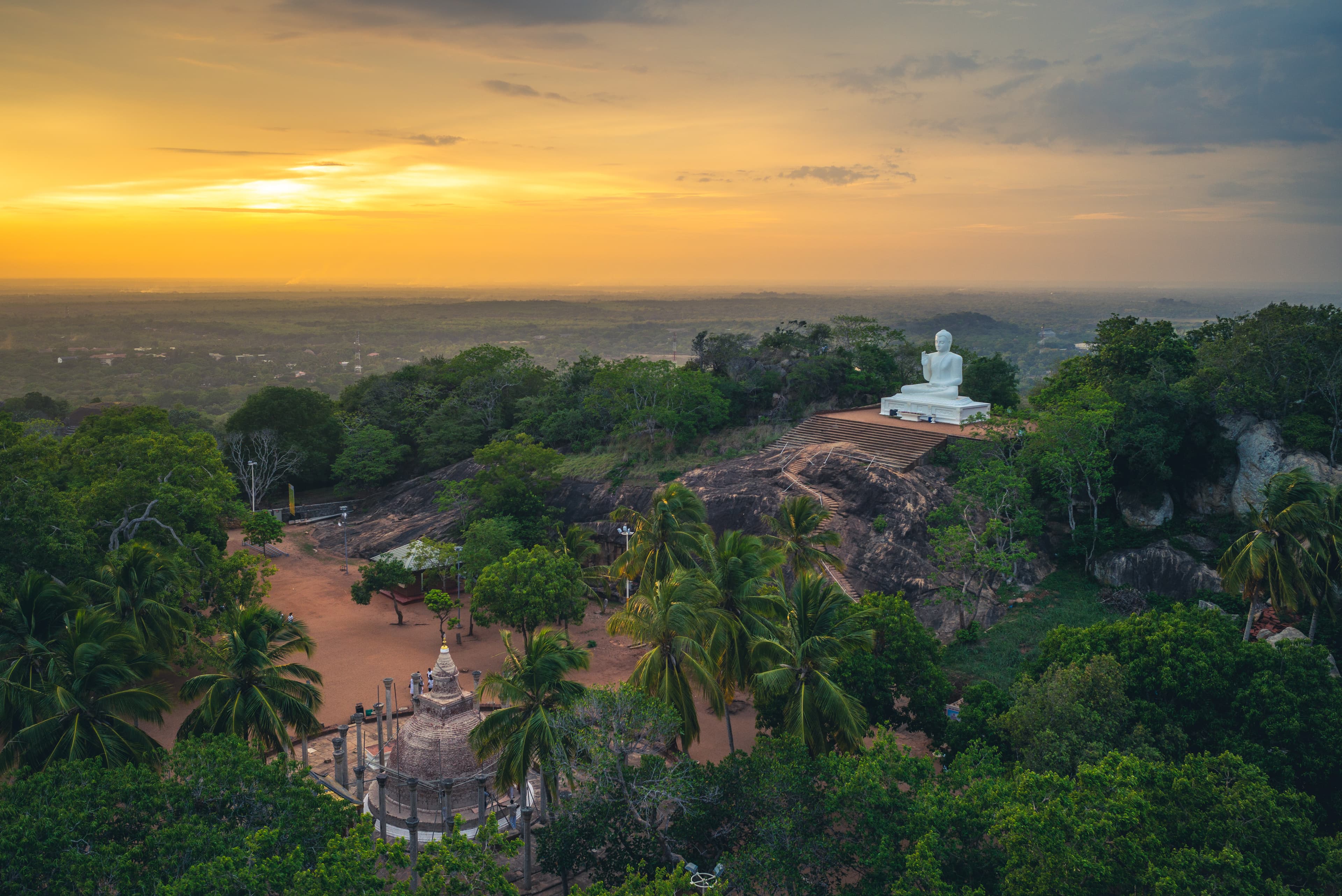 Mihintale ancient stupa glowing at dusk, Anuradhapura, Sri Lanka