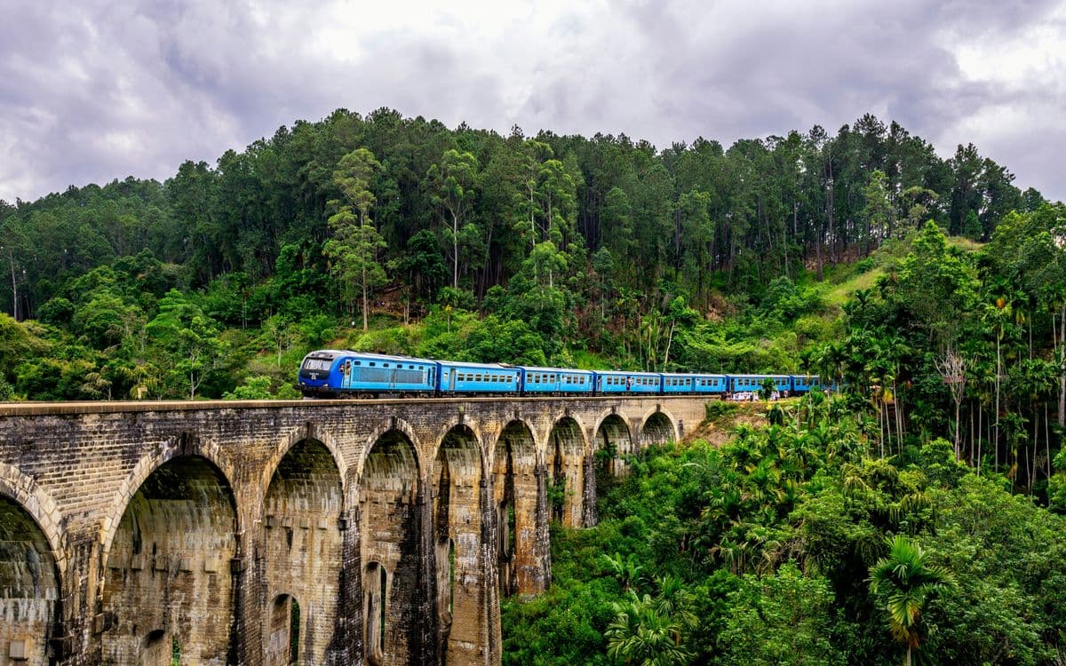 Scenic view of Ella, Sri Lanka, with lush green hills and tea plantations